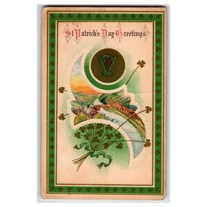 Vintage 1917 St Patrick's Day Embossed Lithograph Postcard Shamrocks